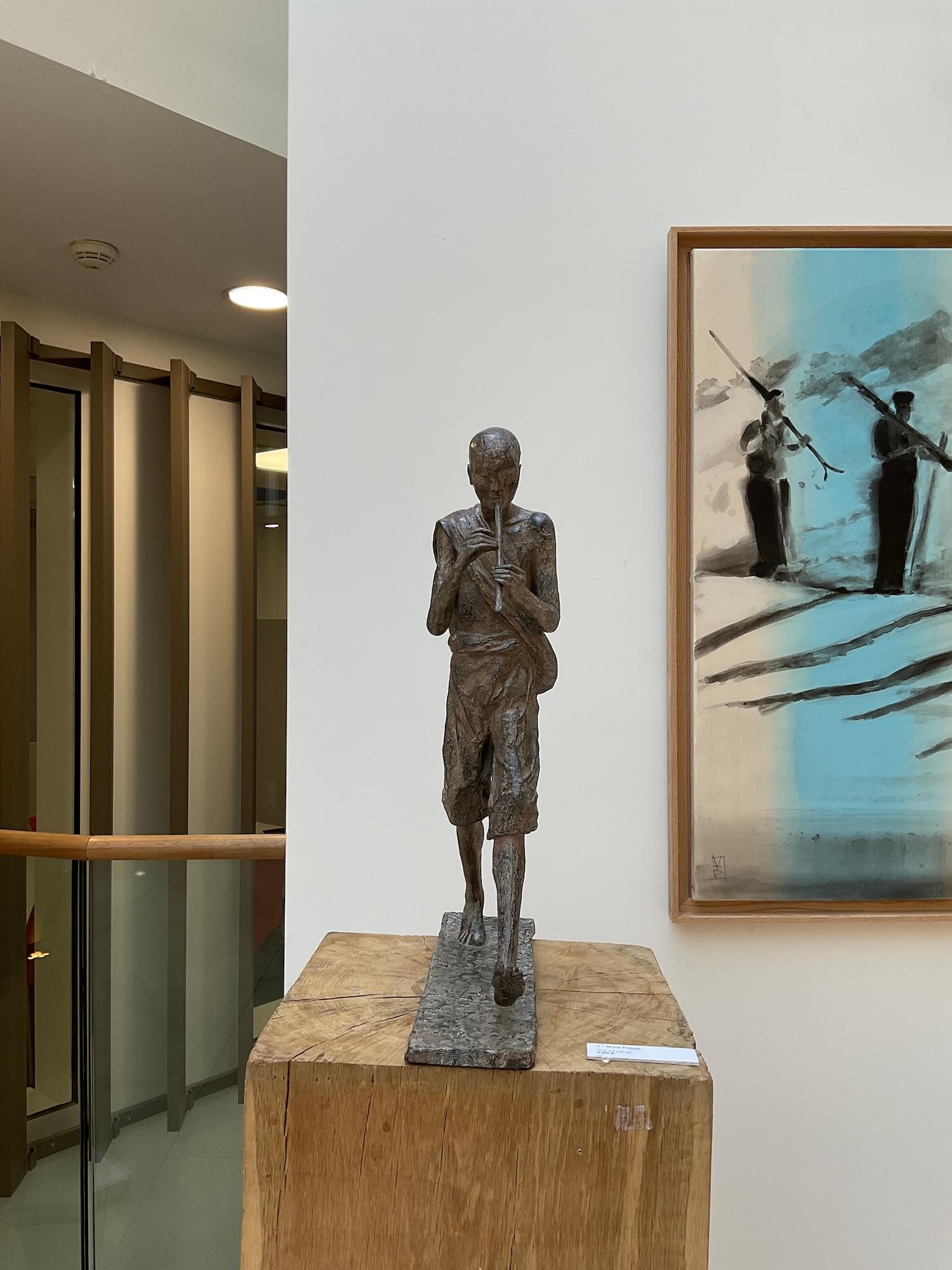 Young Flute Player by Marine de Soos - Bronze sculpture, figurative, human, boy For Sale 2