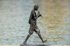 Young Flute Player by Marine de Soos - Bronze sculpture, figurative, human, boy