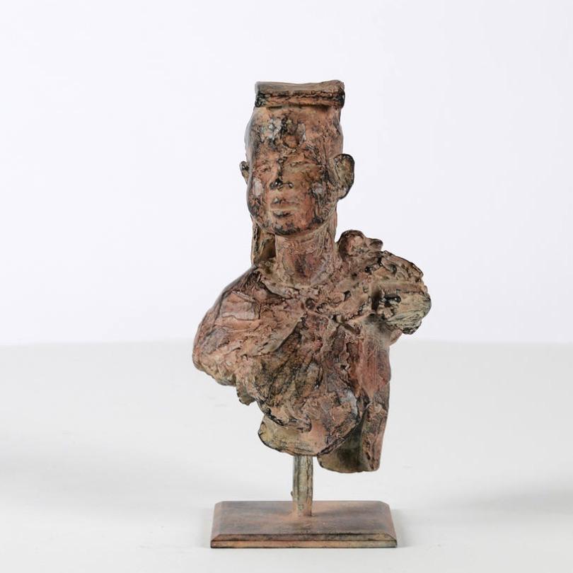 Marine de Soos Figurative Sculpture - Young Lama - bronze sculpture, male portrait
