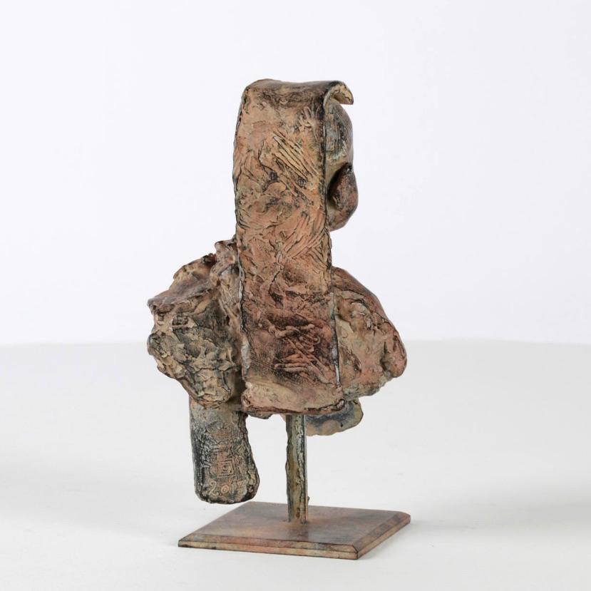 Young Lama, by French contemporary artist Marine de Soos.  
Bronze, 15.5 cm × 7.5 cm × 8.5 cm. Limited edition of 8 copies and IV artist’s proofs.
Each of Marine de Soos' sculptures has its story, being a memory of a real moment or an imaginary