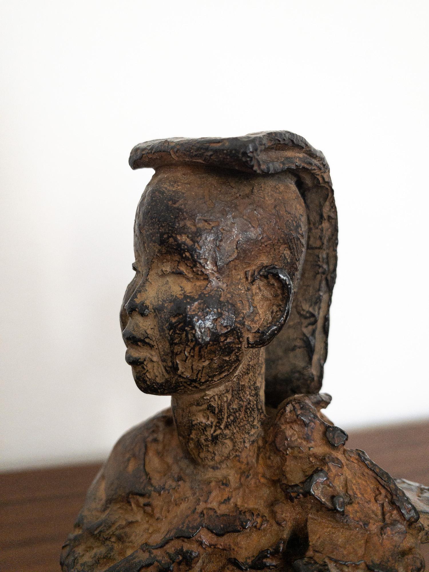 Young Lama by Marine de Soos - Contemporary bronze sculpture, child, portrait For Sale 9