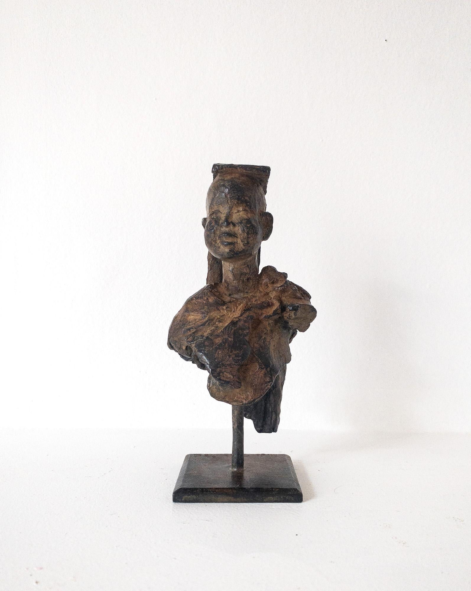 Young Lama by Marine de Soos - Contemporary bronze sculpture, child, portrait For Sale 12