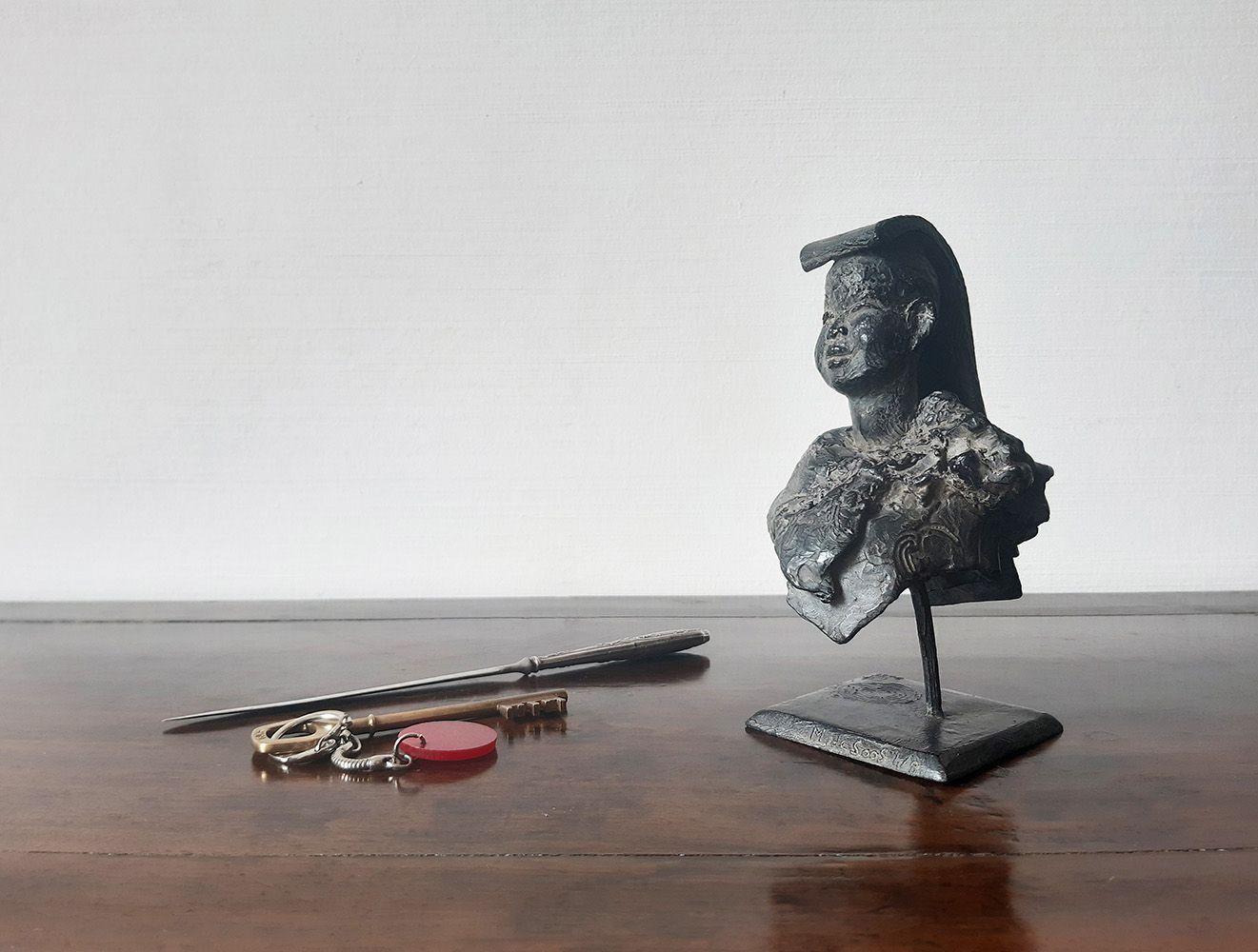 Young Lama by Marine de Soos - Contemporary bronze sculpture, child, portrait For Sale 1