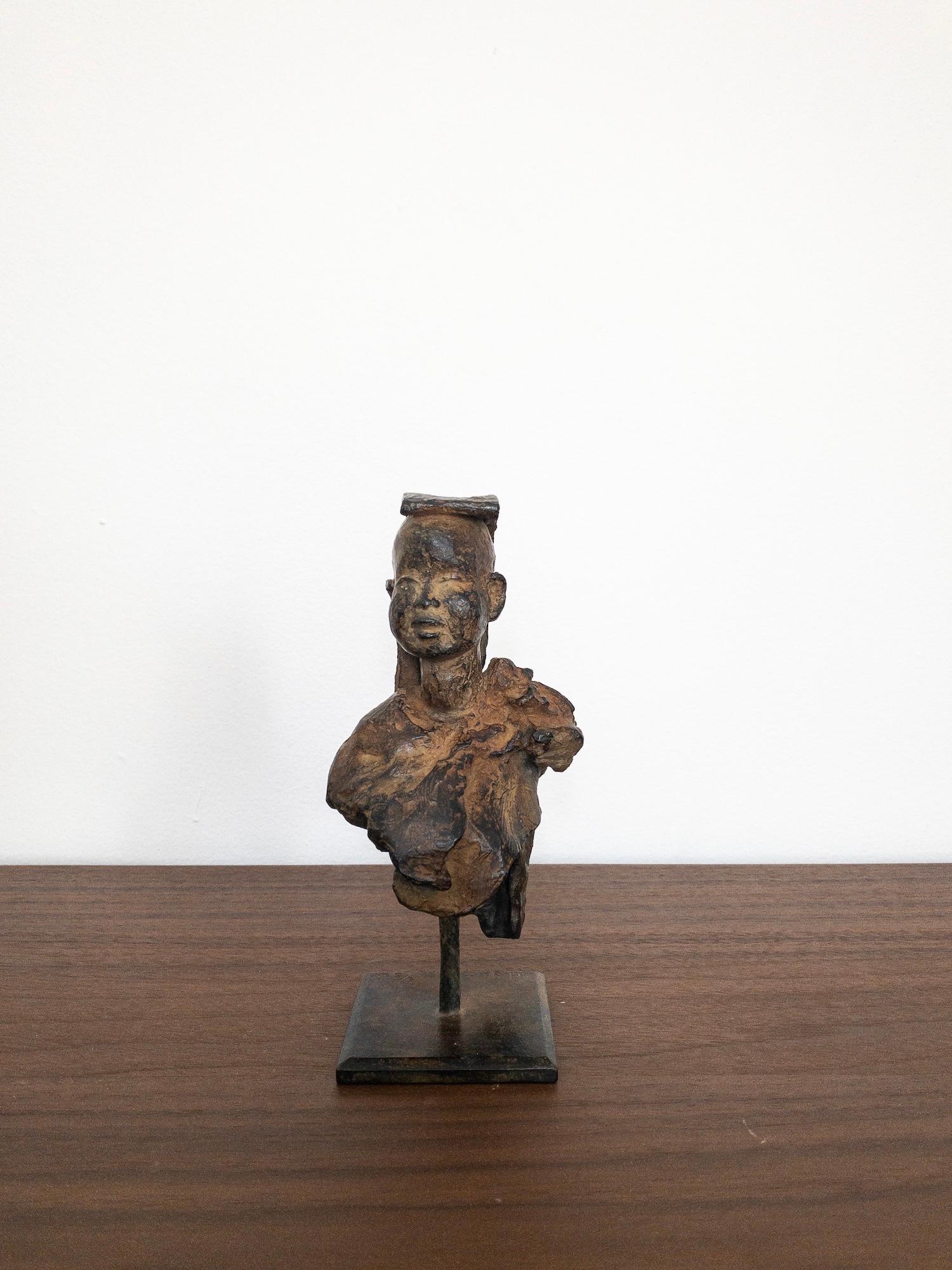 Young Lama by Marine de Soos - Contemporary bronze sculpture, child, portrait For Sale 6