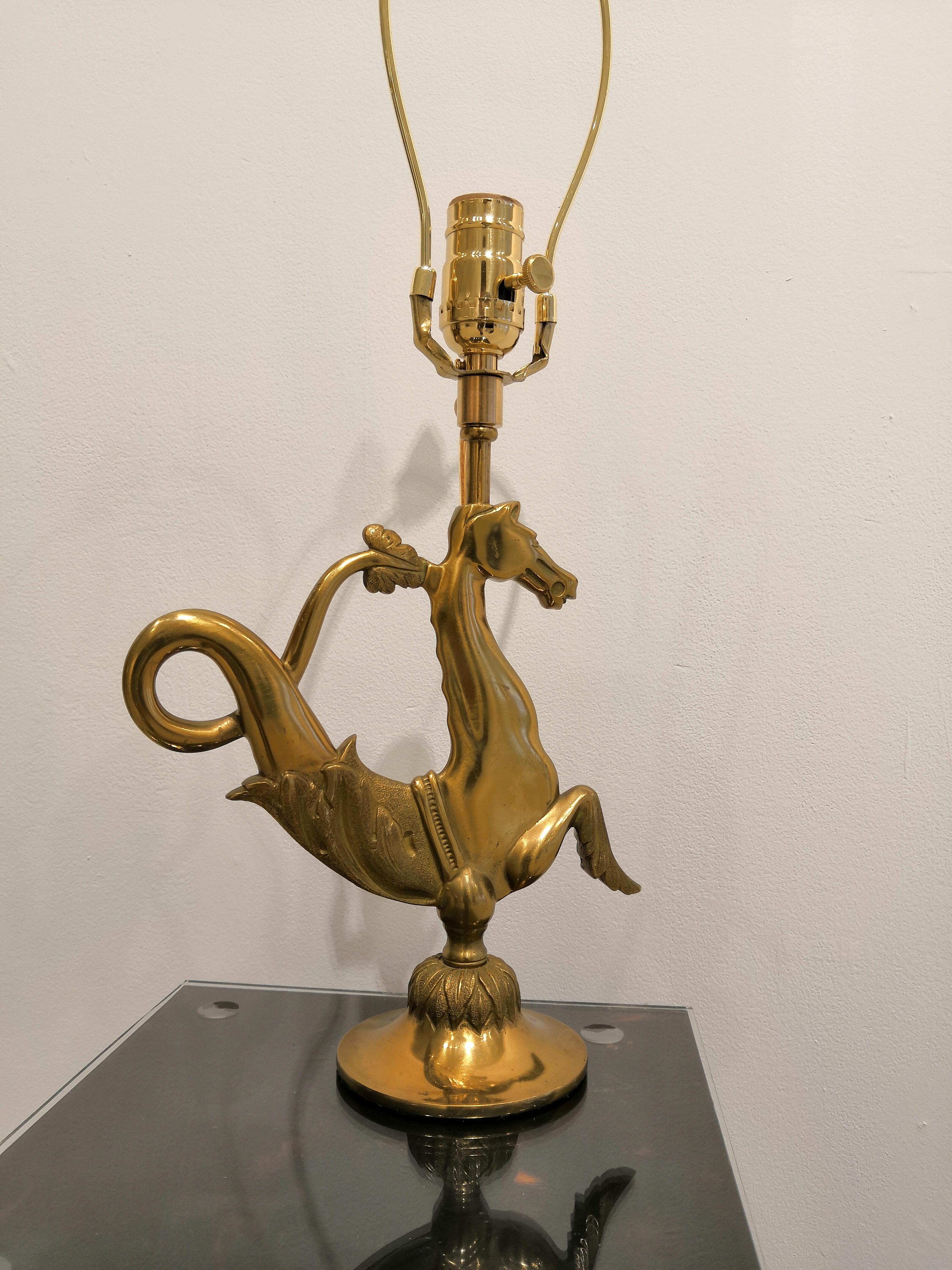 Mid-20th Century Marine Horse Shaped Bronze Table Lamp by Maison Baguès For Sale