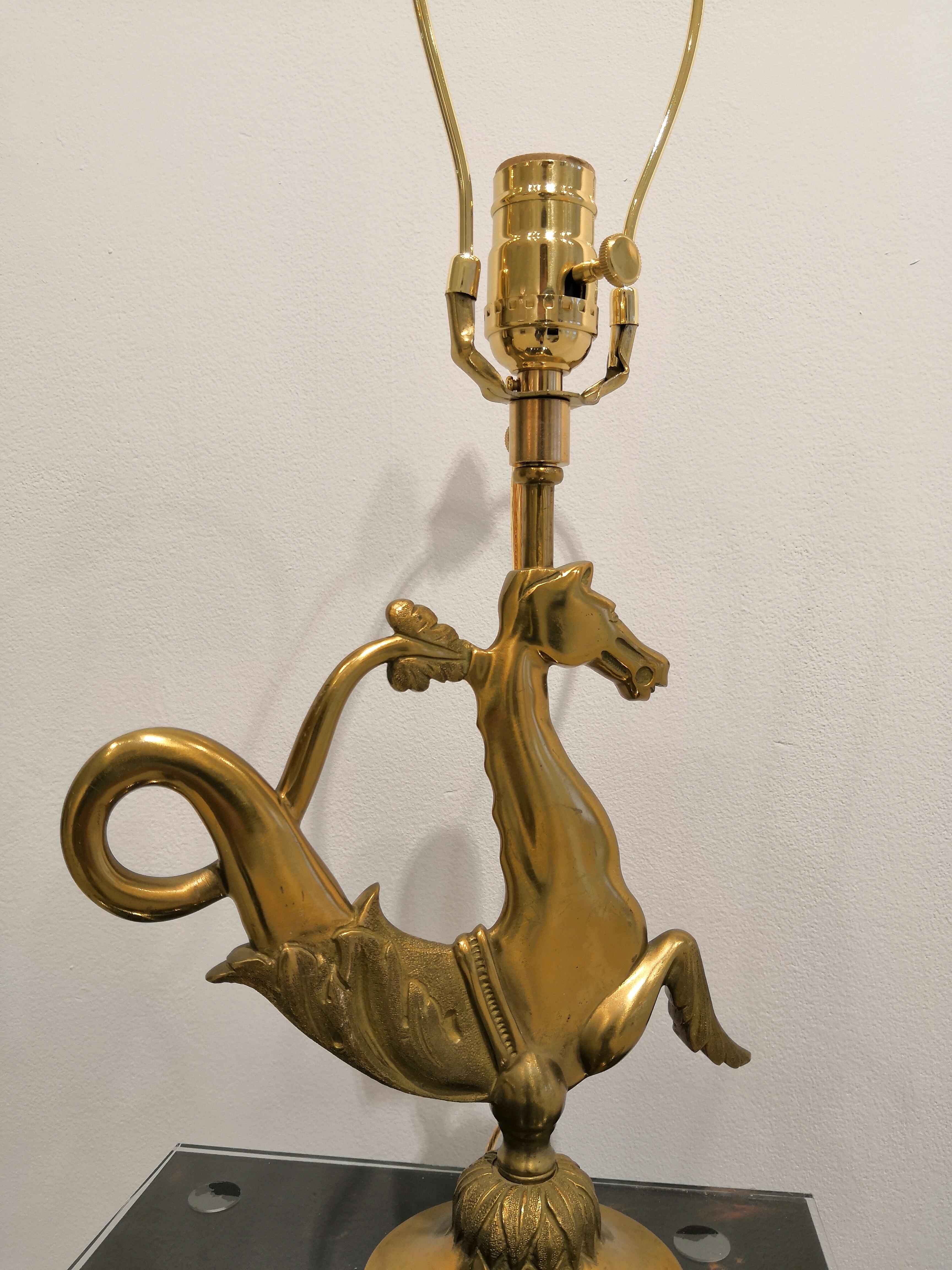 Marine Horse Shaped Bronze Table Lamp by Maison Baguès For Sale 1