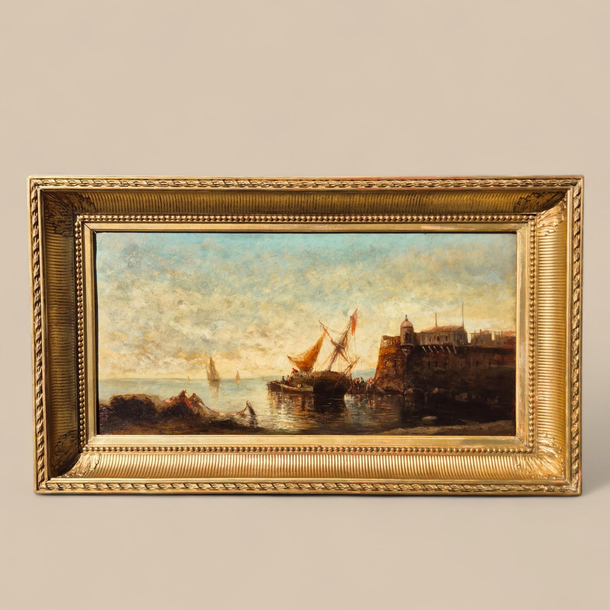 Öl auf Tafel, links unten signiert von Joseph Guichard, einem Lyoner Maler des 19. Jahrhunderts (1806-1880). Guichard war Schüler von Eugène Delacroix, mit dem er die Leidenschaft für die Romantik und die Legenden teilte, und wurde auch von