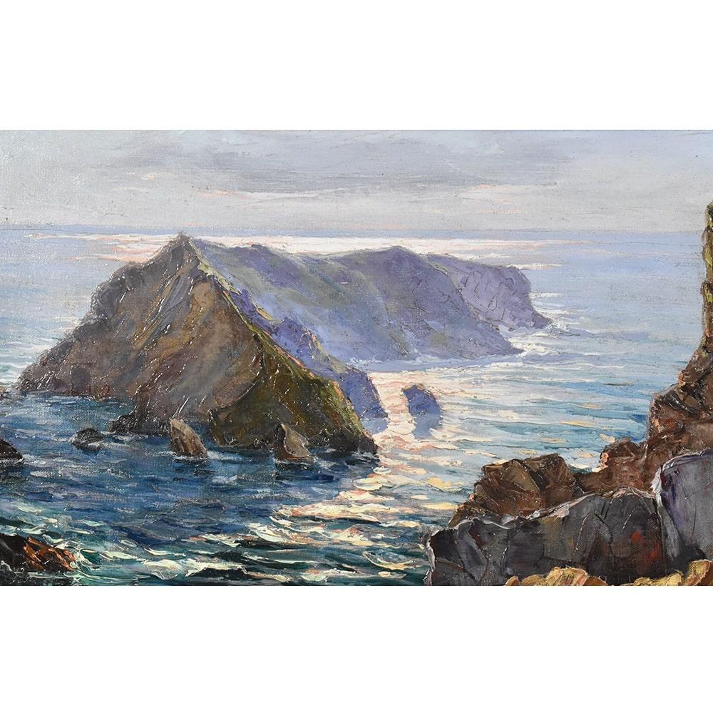 This is a Marine oil painting, which represents a Marina with Atlantic Coast, the North Sea, The Ocean. 
The work represents a glimpse of a rocky coastline typical of Northern France, Normandy or Brittany.

It is an oil painting on canvas from