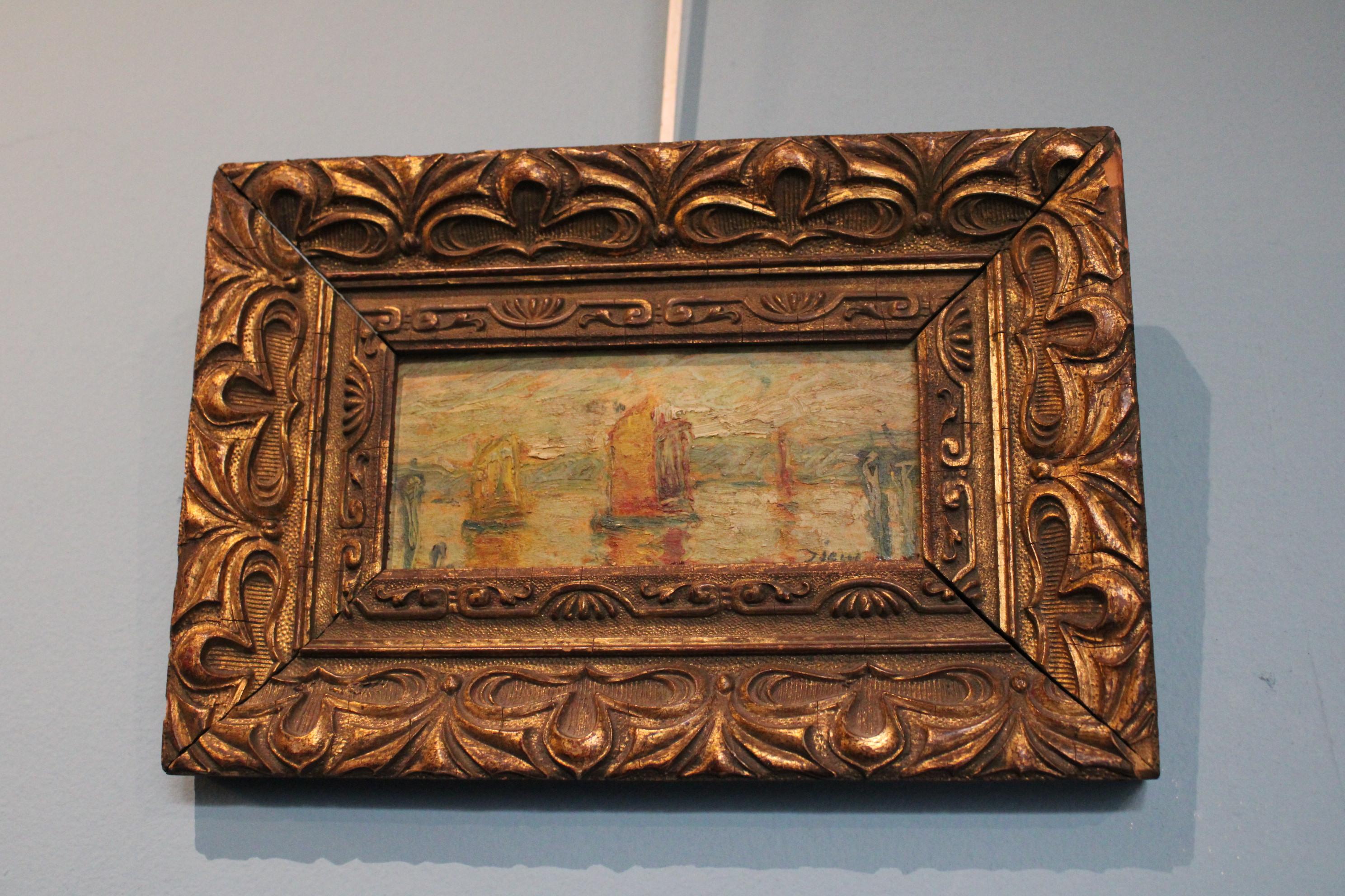 Peinture dans le style de  le peintre français Flix Ziem (1821-1911).
Peintre de marine et de genre. 

Dimensions 
Avec cadre : 25 x 17 x 2,5 cm
Sans cadre : 15,5 x 7,5 x 0,2 cm.