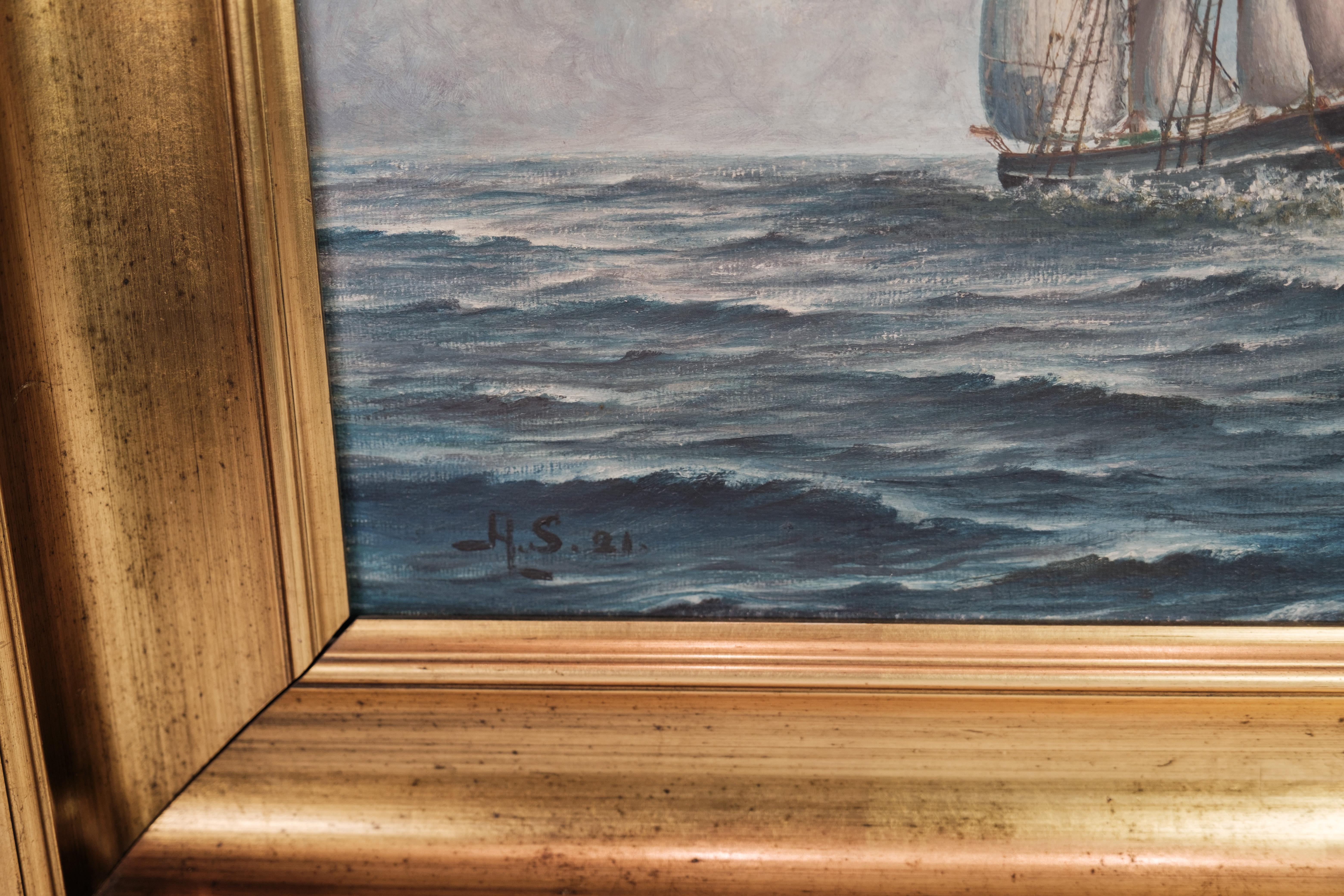 Other Marine Painting of Sea, Ship and Clouds with Gold Frame Signed H.S 21 '1921'