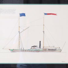 Marine Painting on Paper of a Great Lakes Steamship