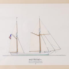 Marine Painting on Paper of a Great Lakes Steamship