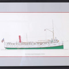 Marine Painting on Paper of a Great Lakes Steamship