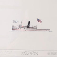 Marine Painting on Paper of a Great Lakes Steamship