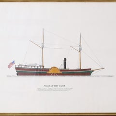 Marine Painting on Paper of a Great Lakes Steamship