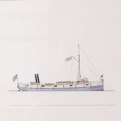 Marine Painting on Paper of a Great Lakes Steamship