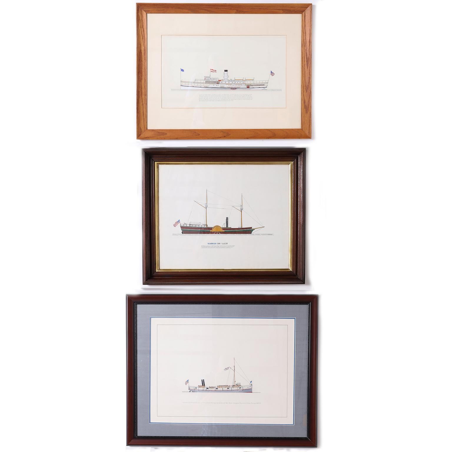 American Marine Painting on Paper of a Great Lakes Steamship For Sale
