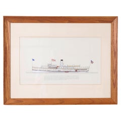 Marine Painting on Paper of a Great Lakes Steamship
