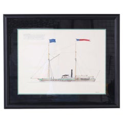 Vintage Marine Painting on Paper of a Great Lakes Steamship