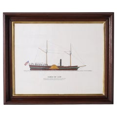 Marinemalerei auf Papier eines Dampfschiffs auf den Großen Seen