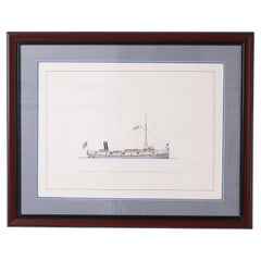 Marine Painting on Paper of a Great Lakes Steamship