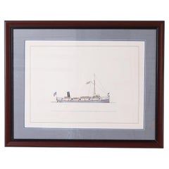 Vintage Marine Painting on Paper of a Great Lakes Steamship