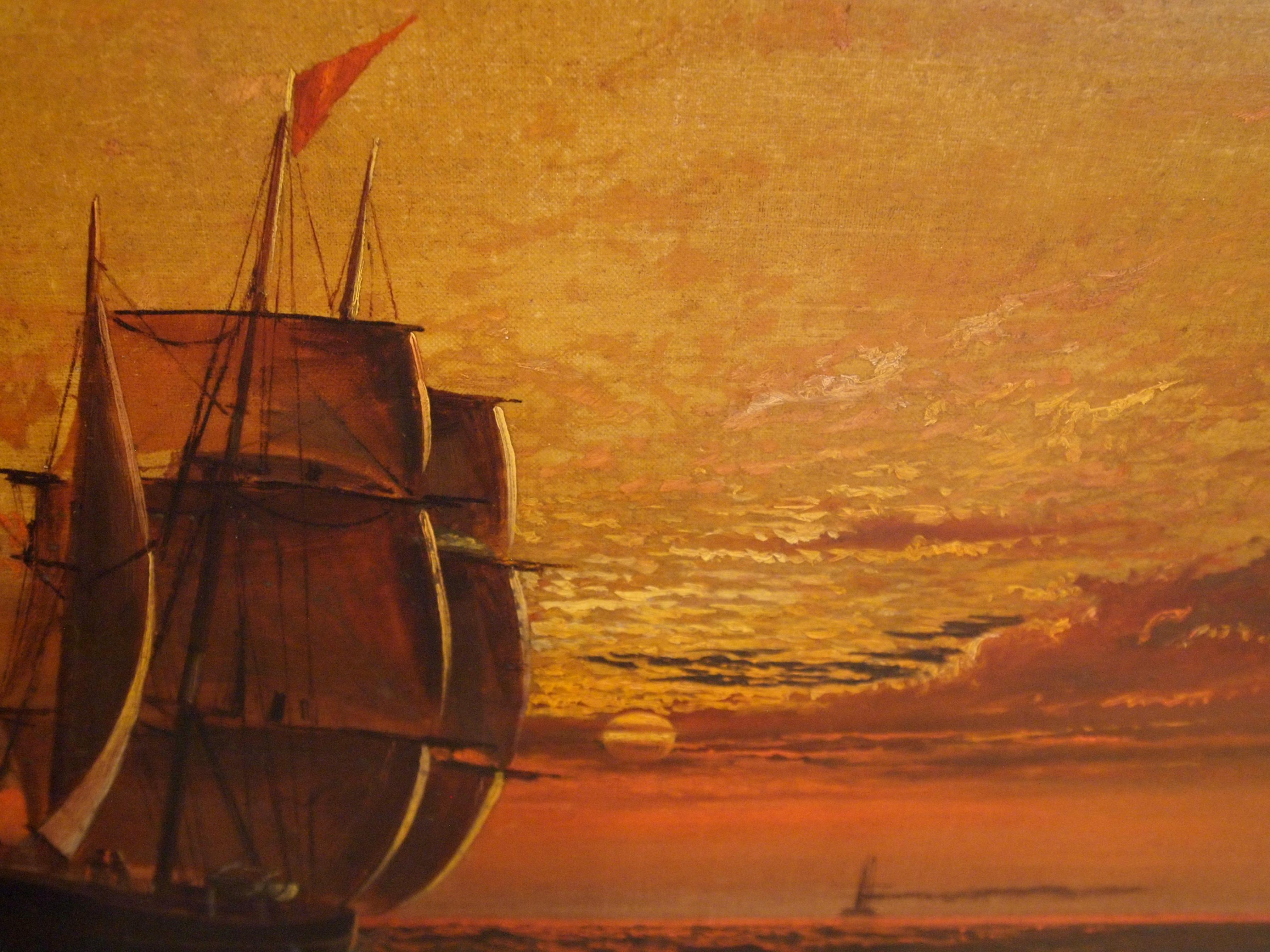 Scène de la marine au coucher du soleil par James Everett Stuart Bon état - En vente à San Francisco, CA