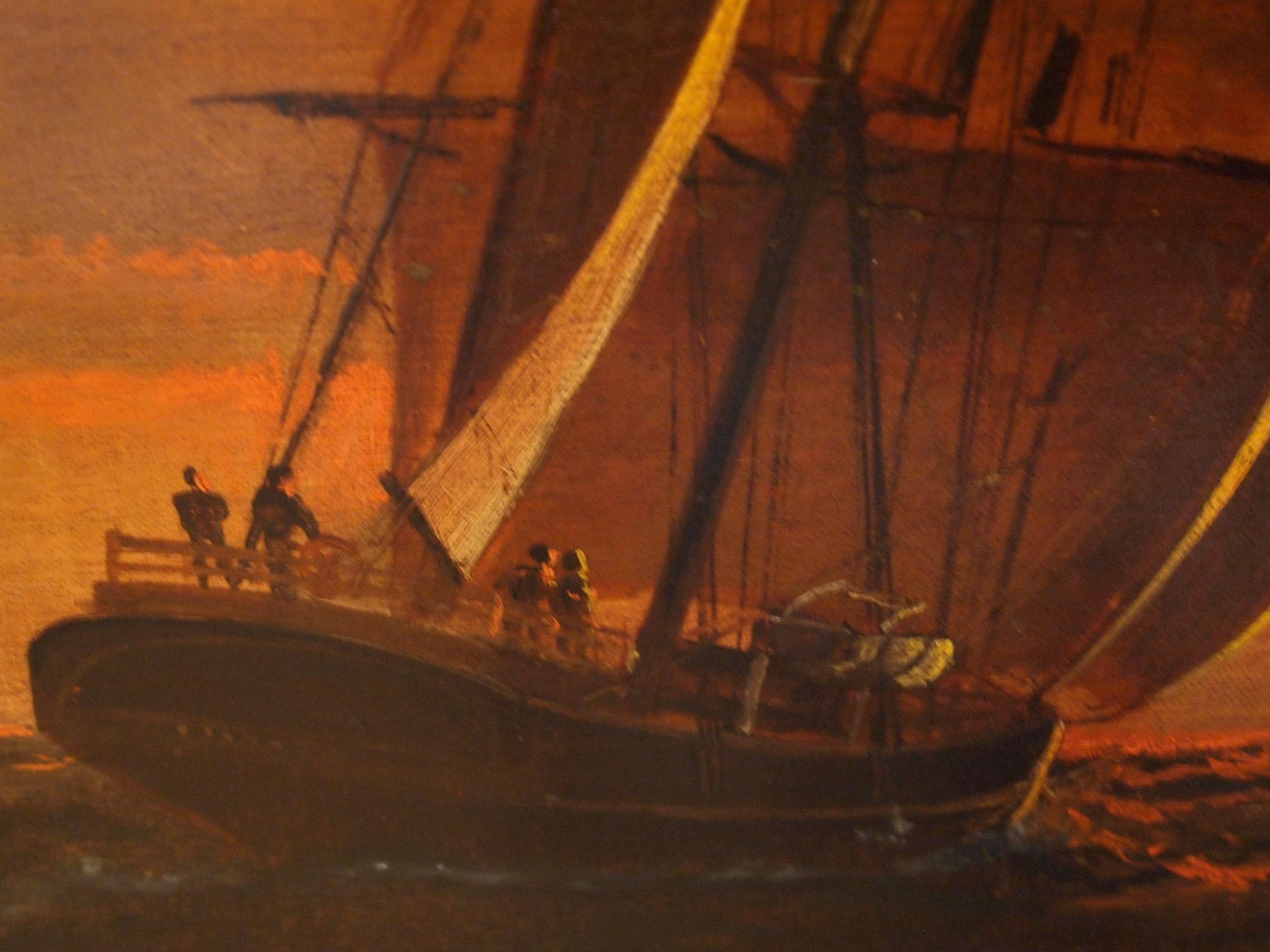 19th Century Marine Scene at Sunset by James Everett Stuart For Sale