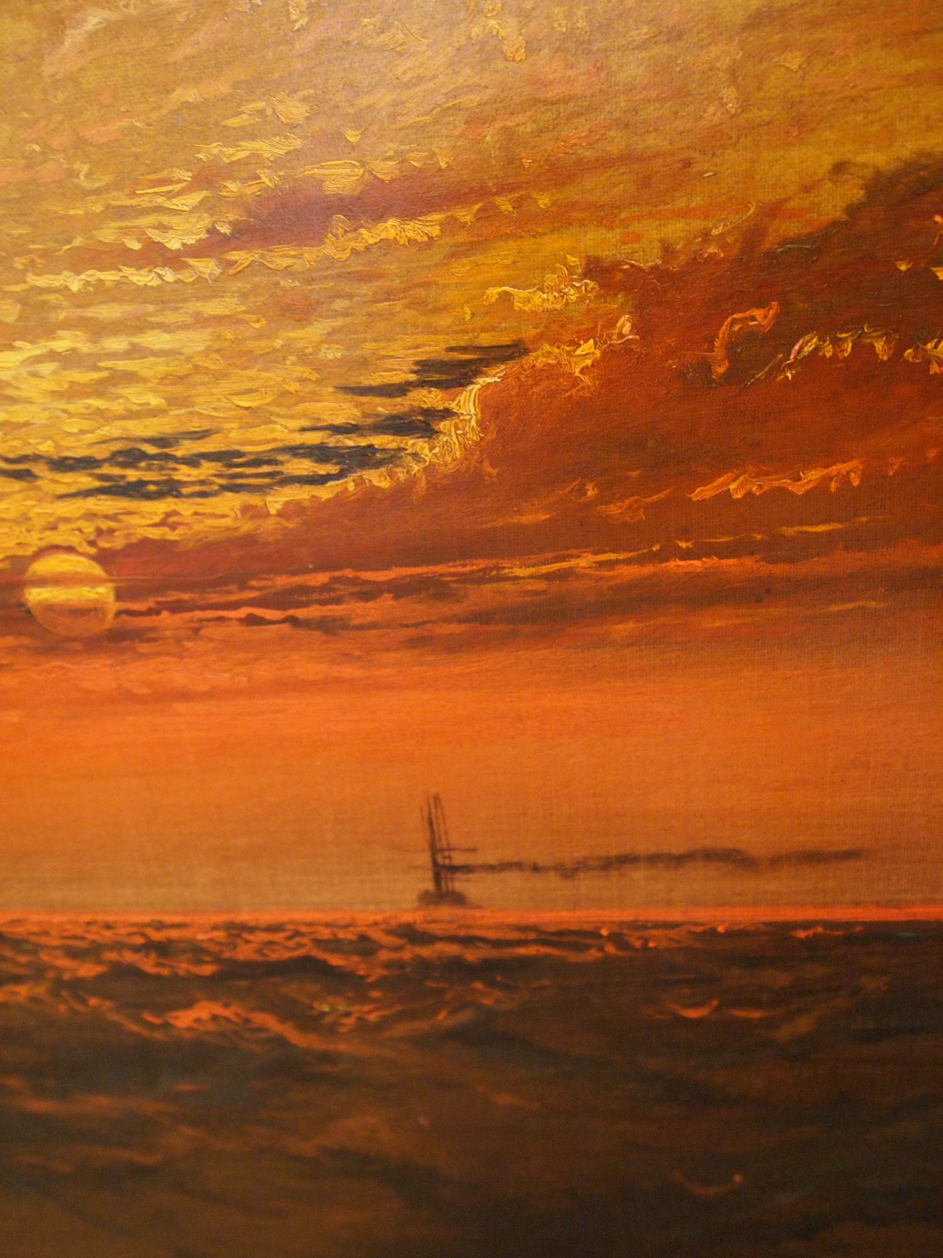 Peinture Scène de la marine au coucher du soleil par James Everett Stuart en vente