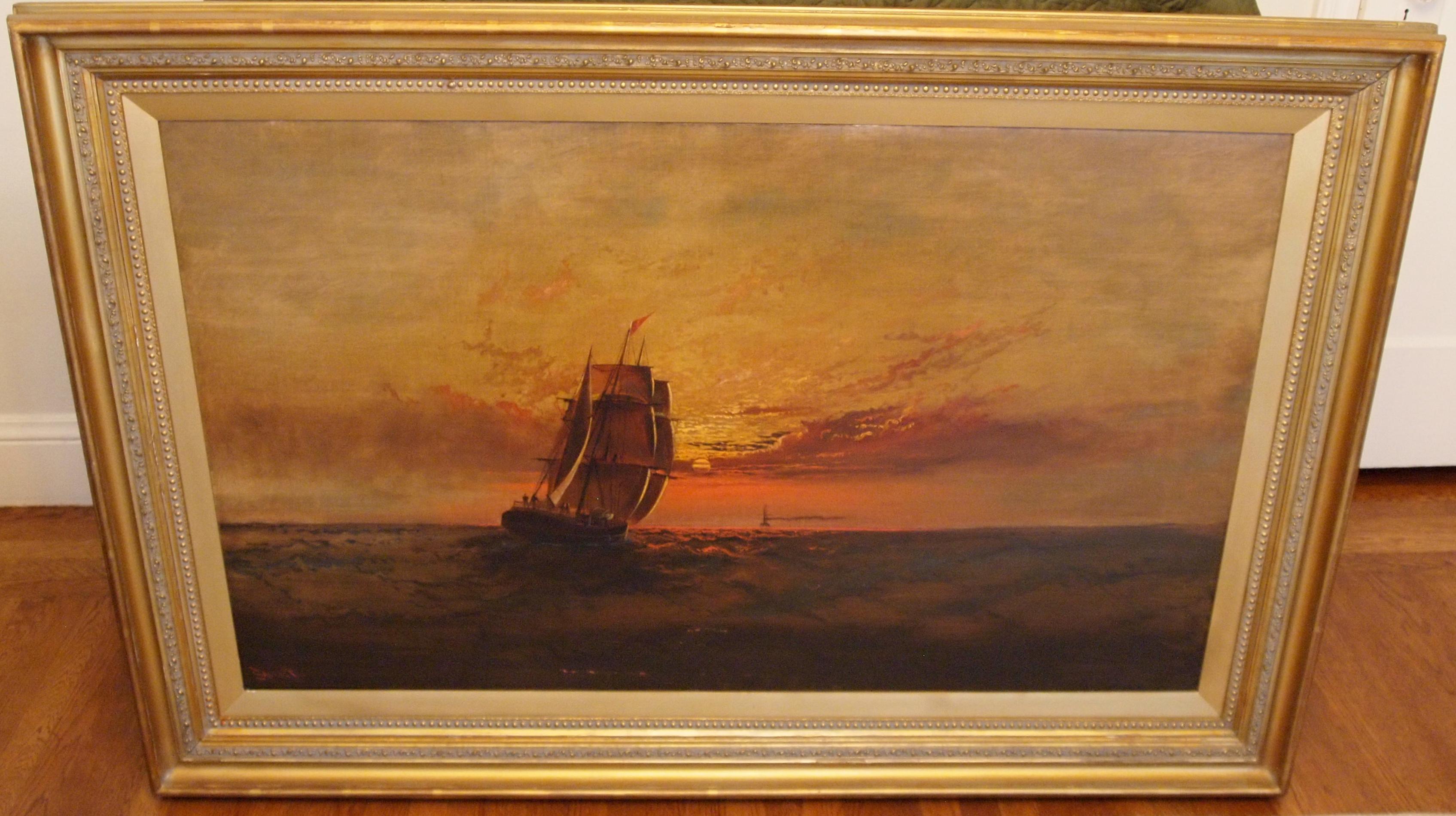 Scène de la marine au coucher du soleil par James Everett Stuart en vente 1
