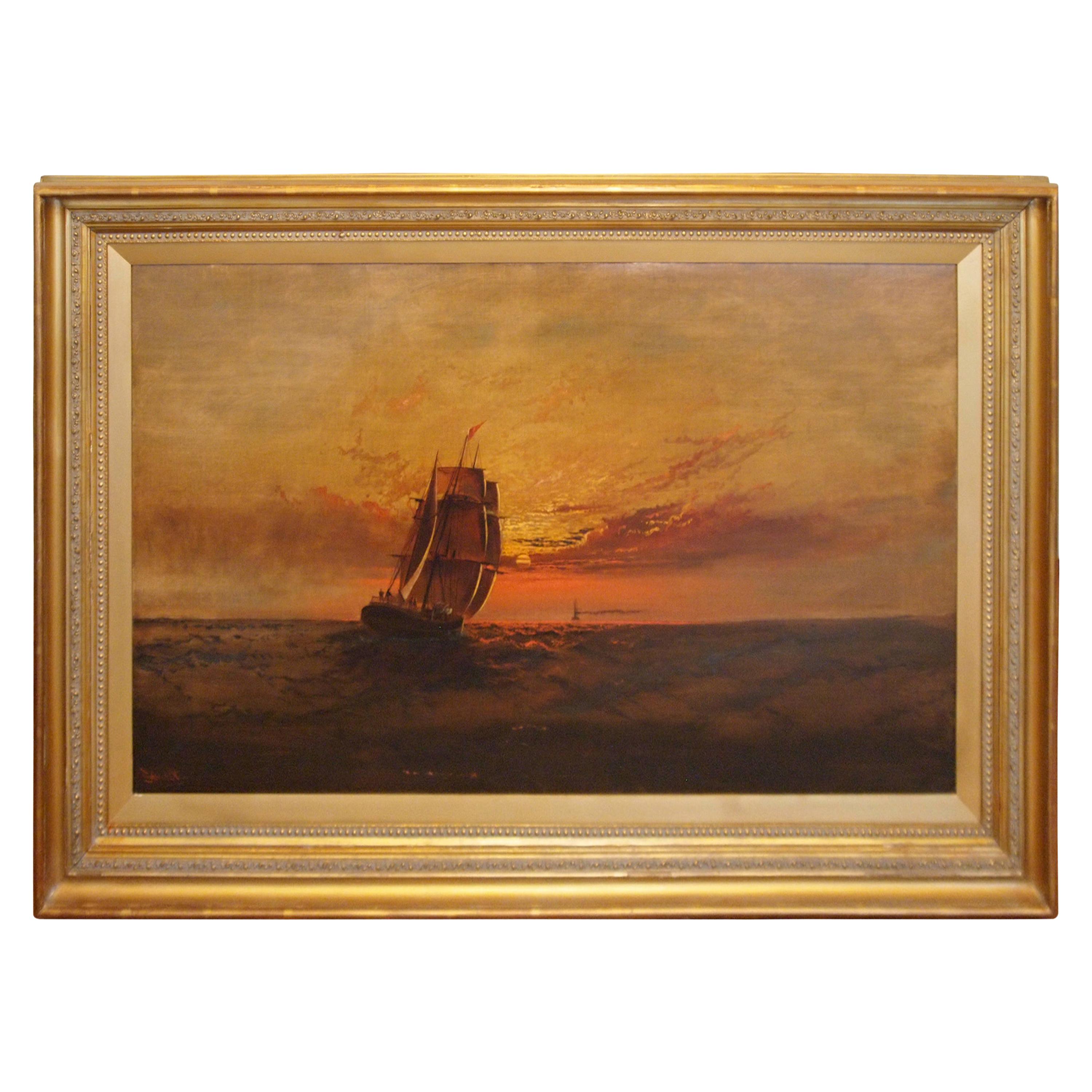 Marine Scene at Sunset by James Everett Stuart For Sale