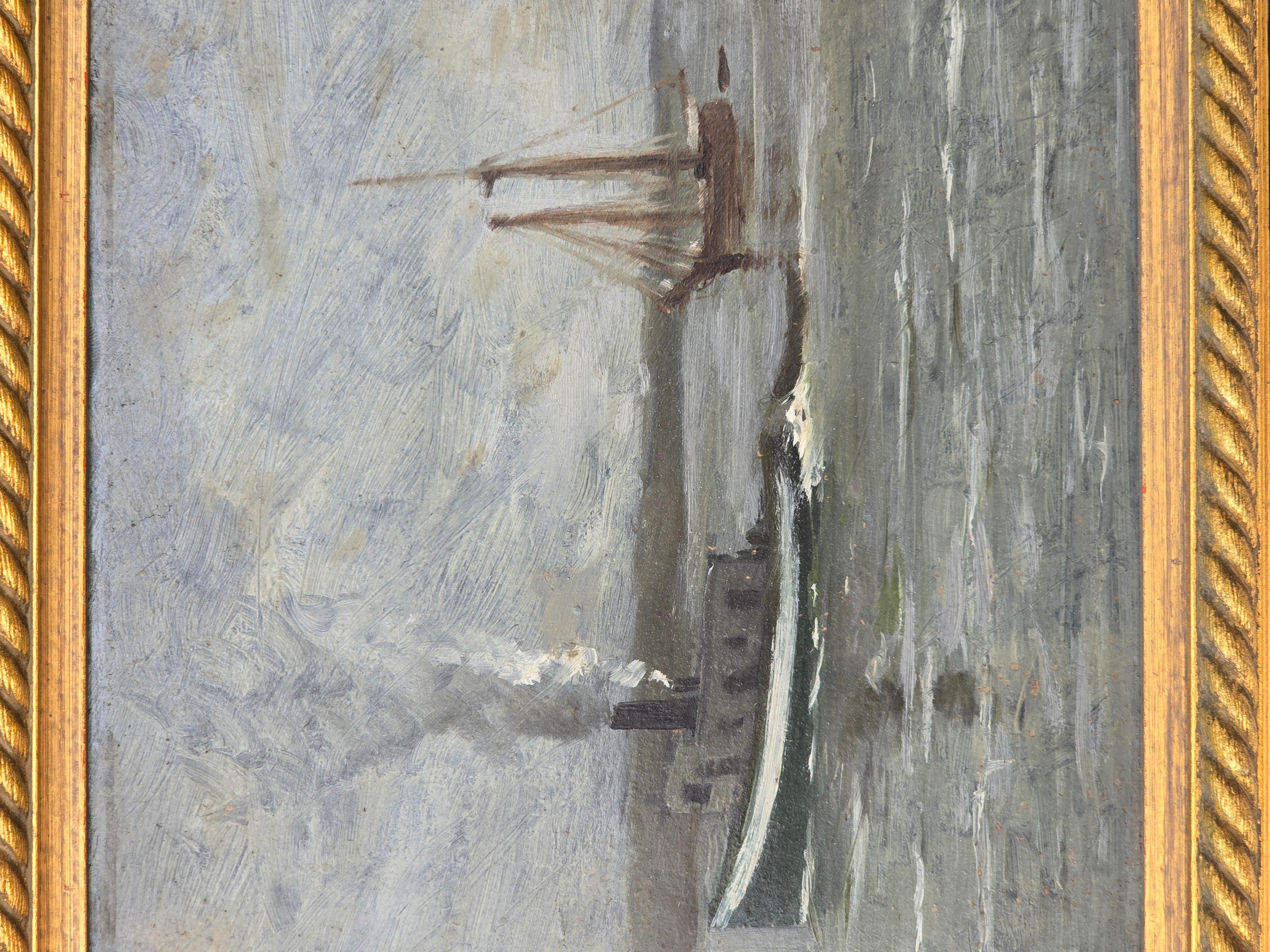 Americano Paesaggio marino New York Rimorchiatore Pittura marittima di Parker Newton in vendita