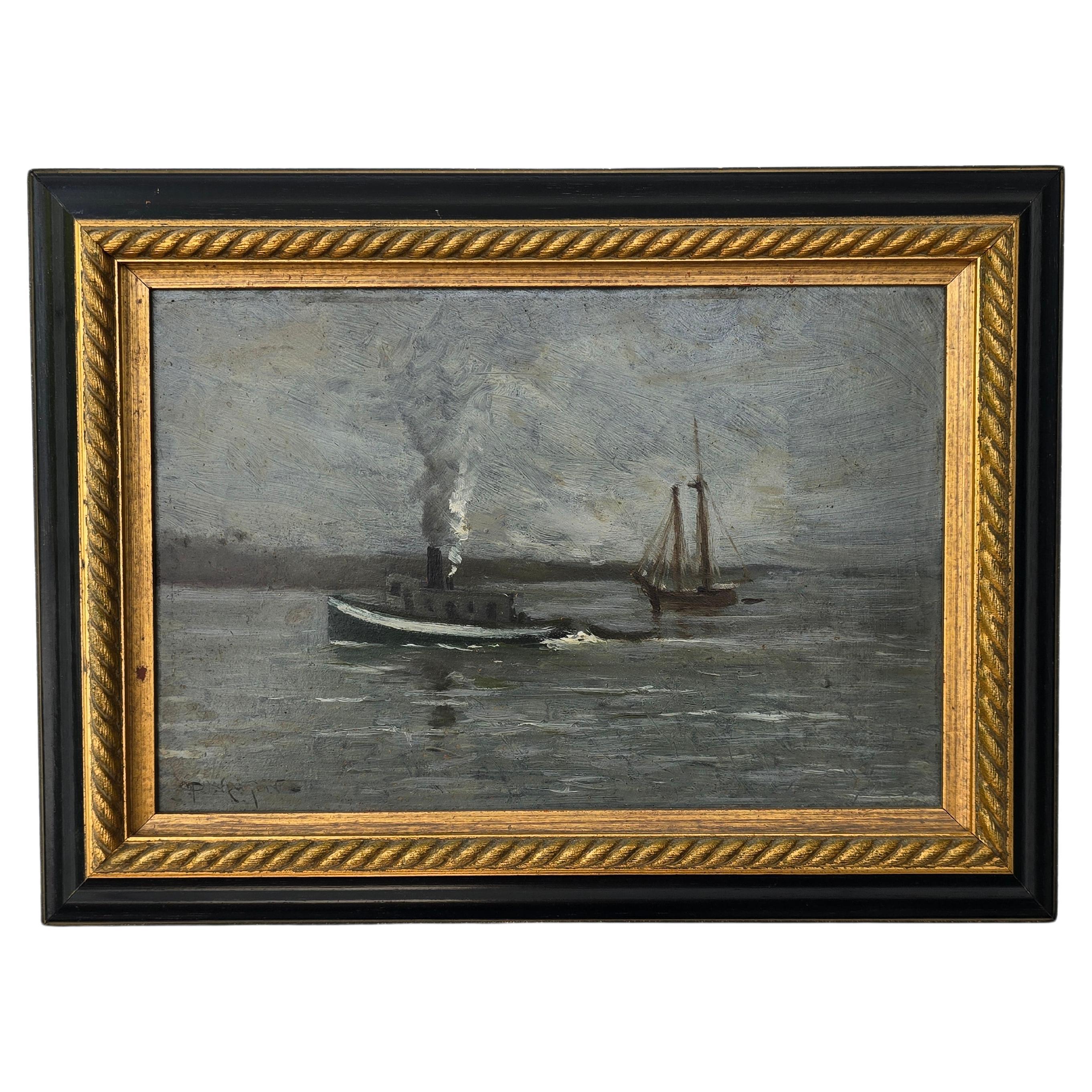 Marine Seascape New York Tugboat Maritime Painting by Parker Newton For Sale
