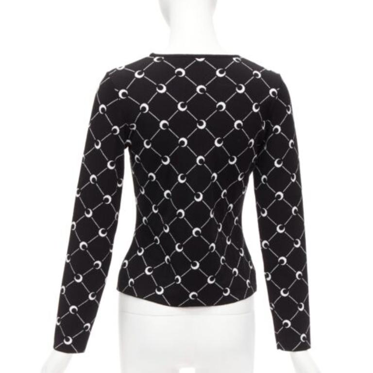 MARINE SERRE 2019 Schwarz-weißer Crescent Moon gestrickter langer slevee Pullover mit Halbmondmuster M im Angebot 1