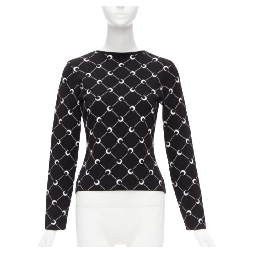MARINE SERRE 2019 Schwarz-weißer Crescent Moon gestrickter langer slevee Pullover mit Halbmondmuster M im Angebot