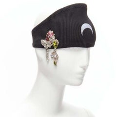 MARINE SERRE Black Moon logo jewel brooch ribbed headband