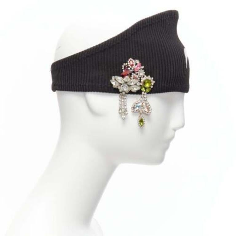 Women's MARINE SERRE Black Moon logo jewel brooch ribbed headband For Sale