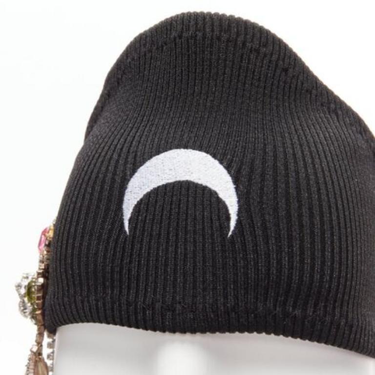 MARINE SERRE Black Moon logo jewel brooch ribbed headband For Sale 3