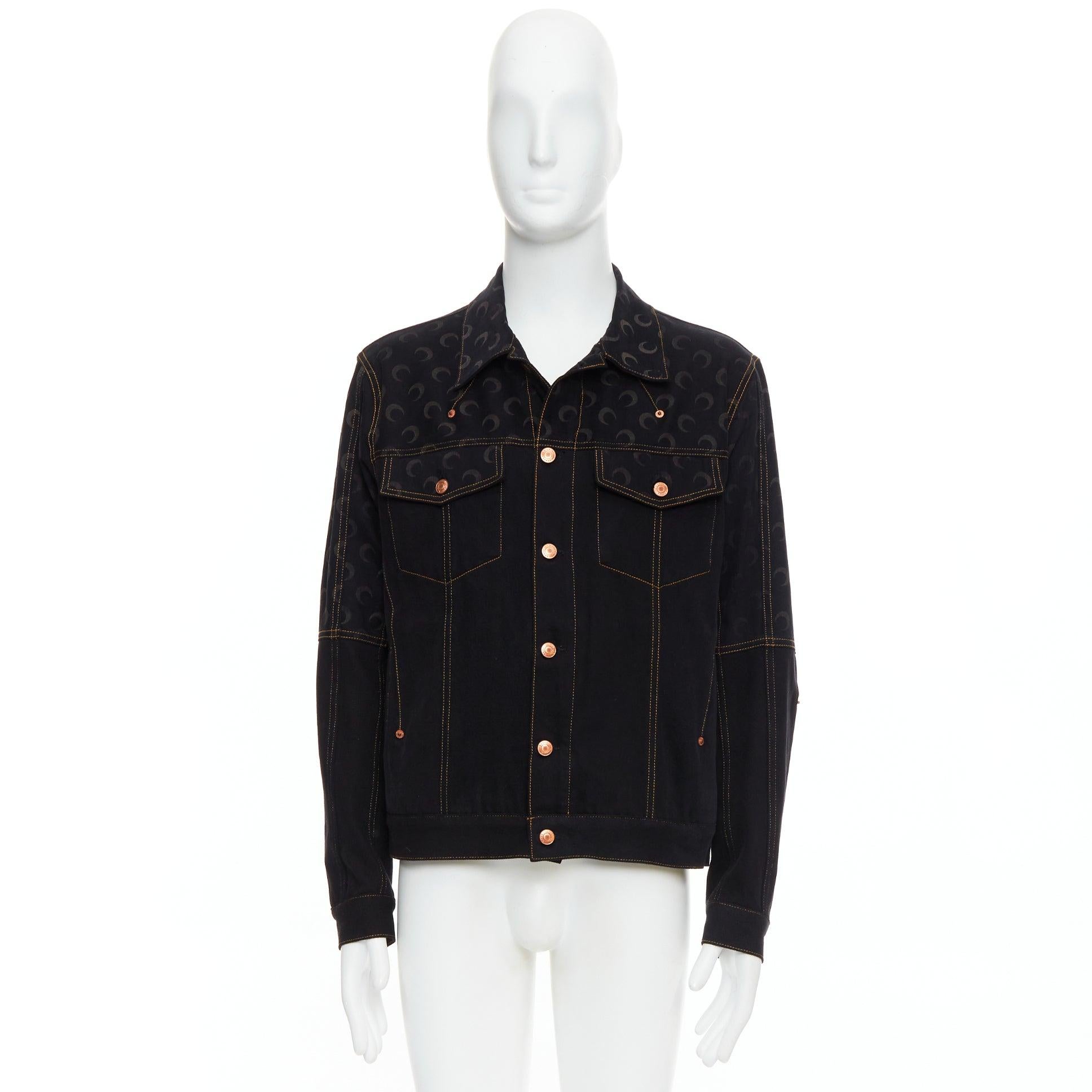 MARINE SERRE WHITE LINE Croissant de lune  imprimé denim noir  Veste FR48 M en vente 5