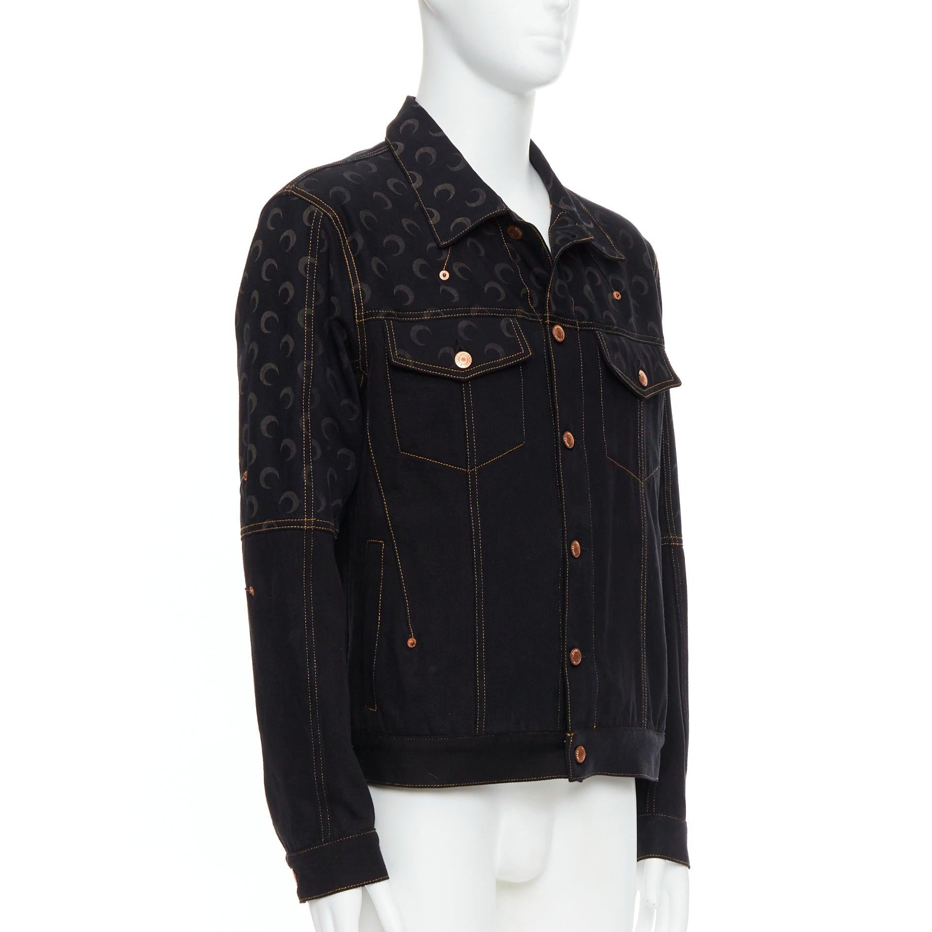 Noir MARINE SERRE WHITE LINE Croissant de lune  imprimé denim noir  Veste FR48 M en vente