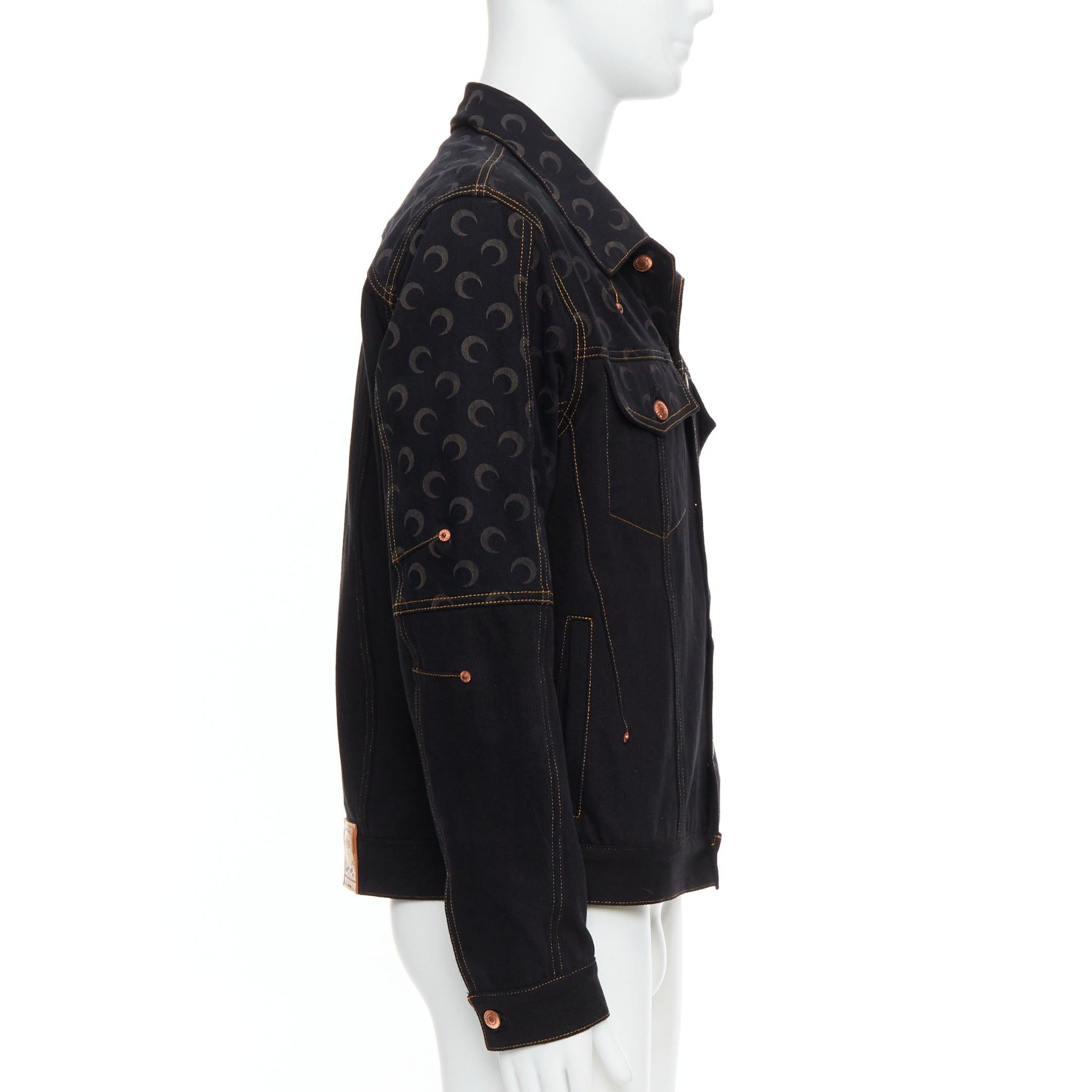 MARINE SERRE WHITE LINE Croissant de lune  imprimé denim noir  Veste FR48 M Excellent état - En vente à Hong Kong, NT
