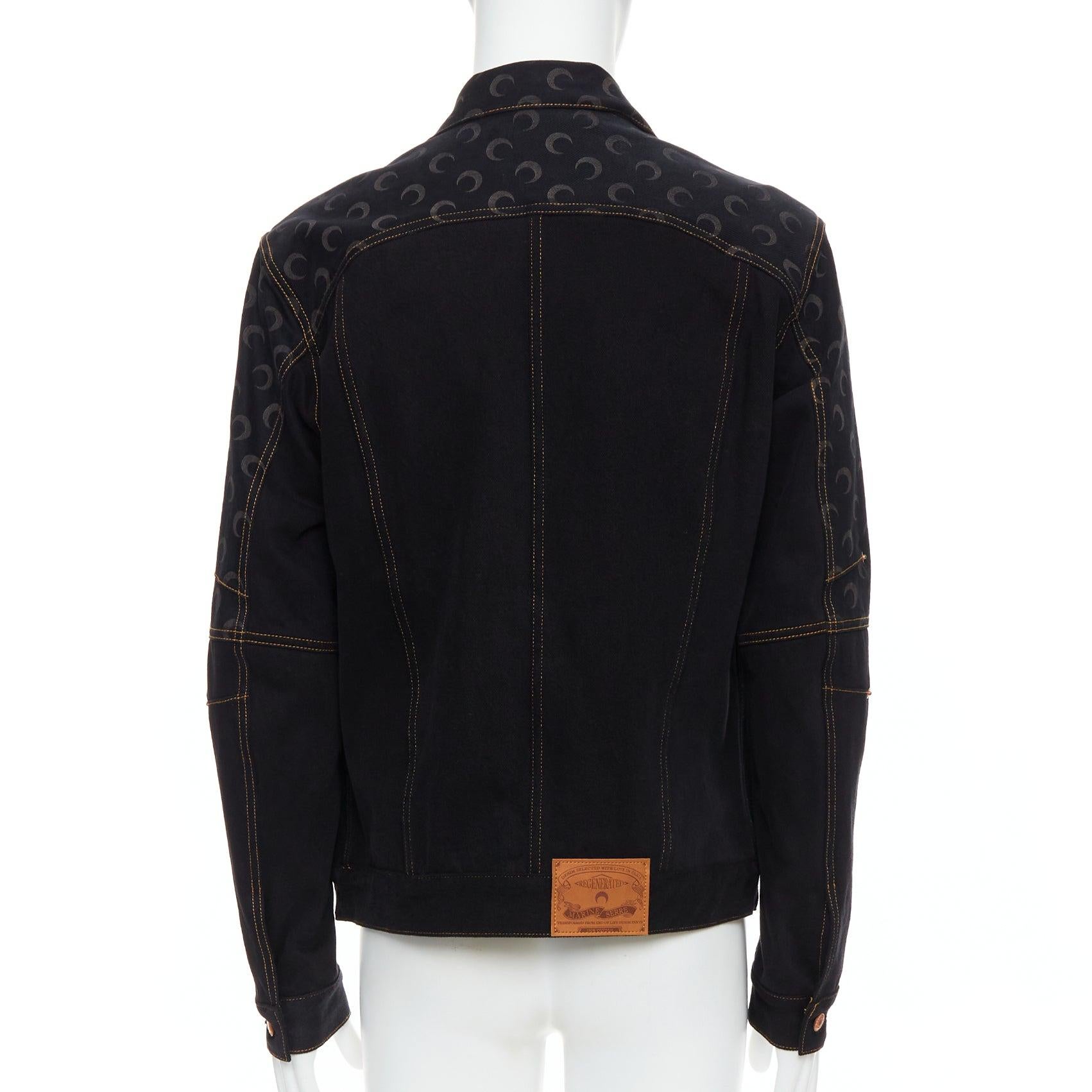 MARINE SERRE WHITE LINE Croissant de lune  imprimé denim noir  Veste FR48 M Pour hommes en vente