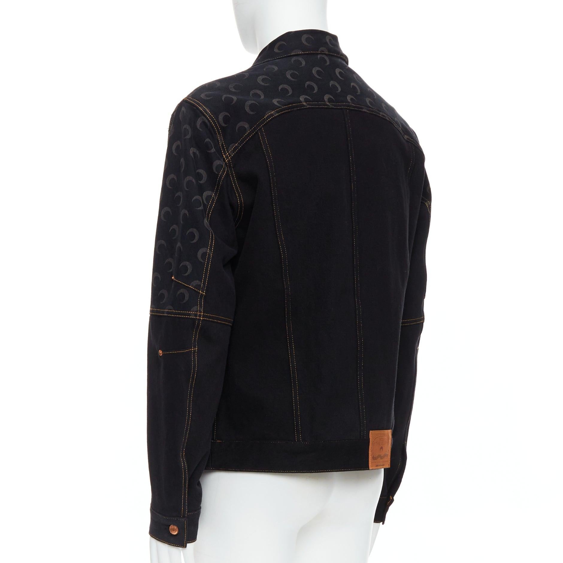 MARINE SERRE WHITE LINE Croissant de lune  imprimé denim noir  Veste FR48 M en vente 1