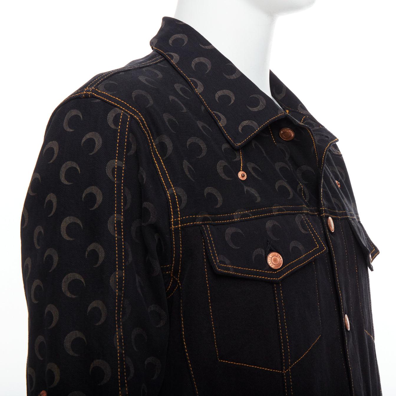MARINE SERRE WHITE LINE Croissant de lune  imprimé denim noir  Veste FR48 M en vente 2