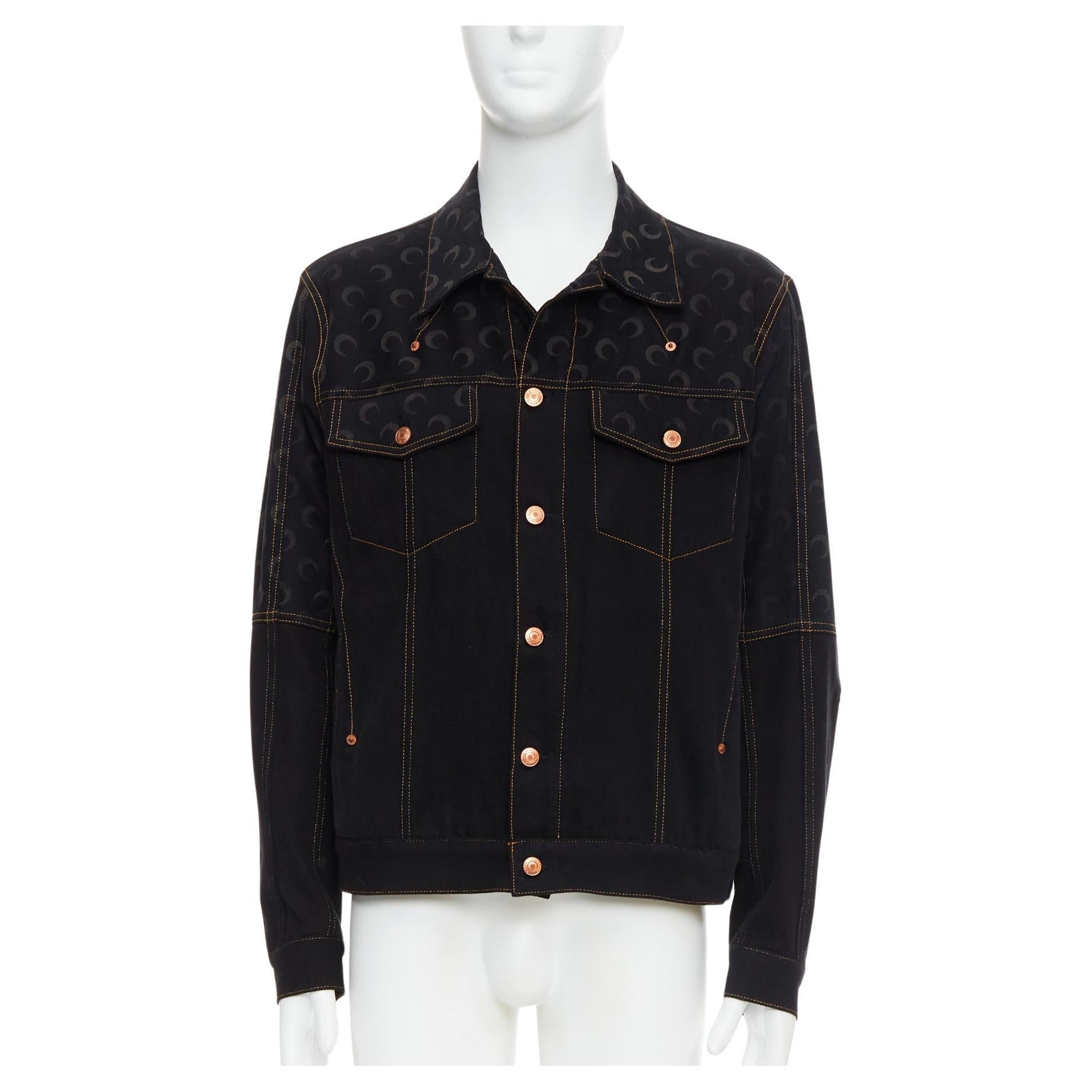MARINE SERRE WHITE LINE Croissant de lune  imprimé denim noir  Veste FR48 M en vente