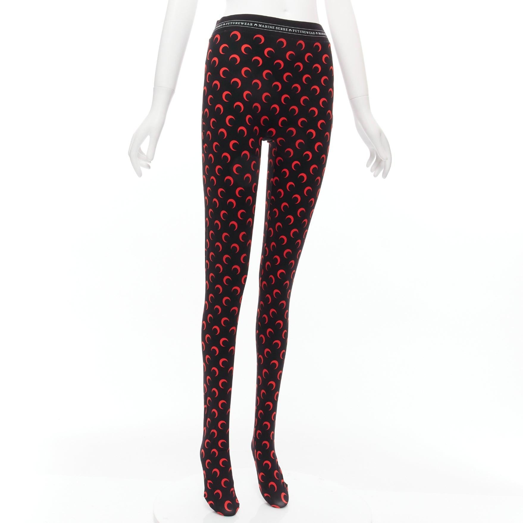 MARINE SERRE Whiteline Fuseaux Crescent Moon black red logo waist tights L In Excellent Condition In Hong Kong, NT