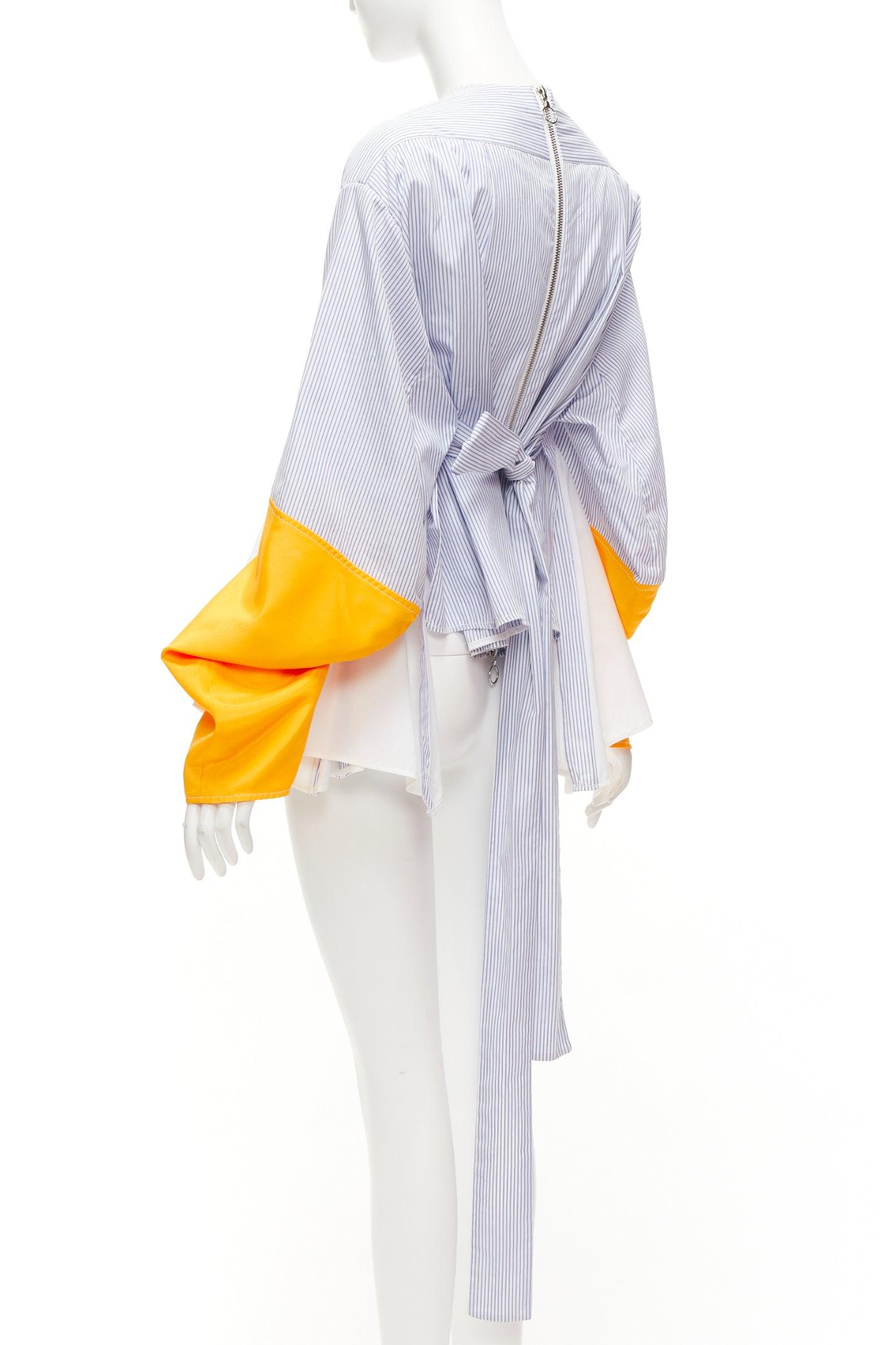 MARINE SERRE yellow blue white pinstriped puff sleeve peplum top M For Sale 1