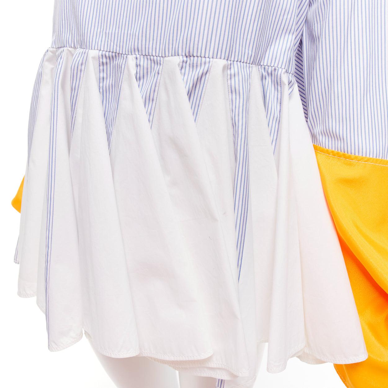 MARINE SERRE yellow blue white pinstriped puff sleeve peplum top M For Sale 3