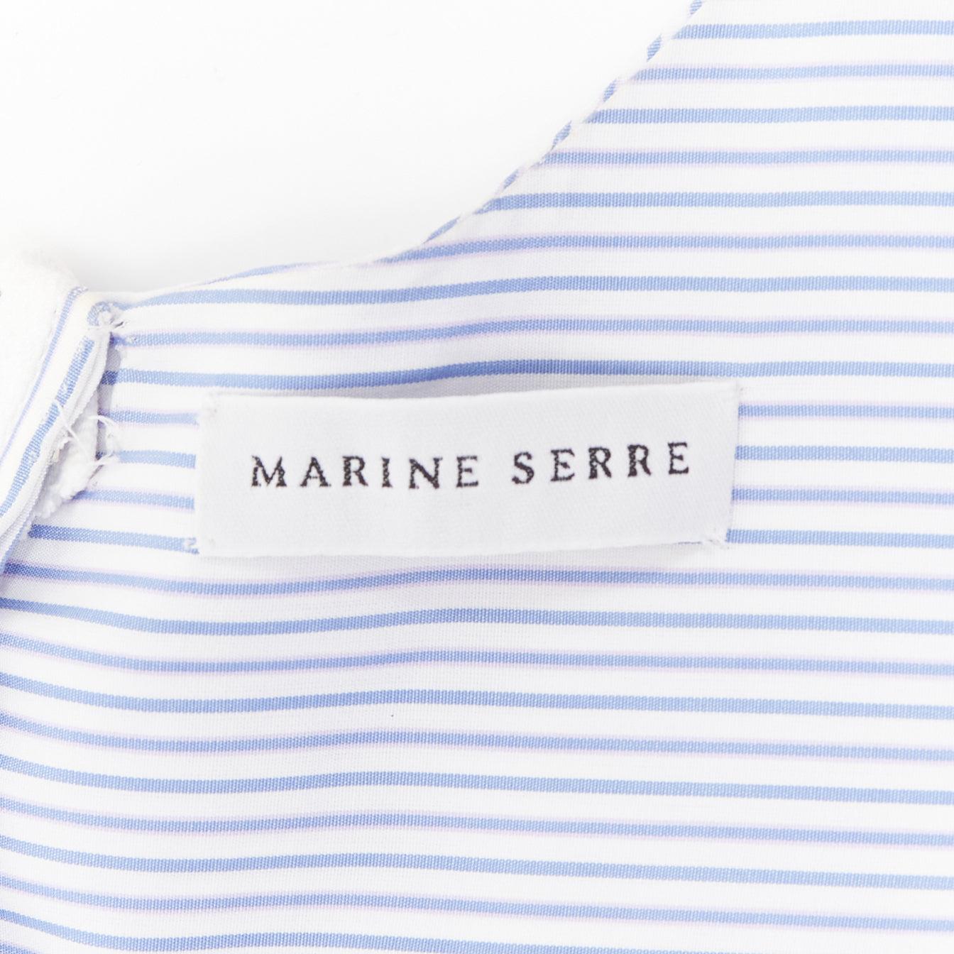 MARINE SERRE yellow blue white pinstriped puff sleeve peplum top M For Sale 4