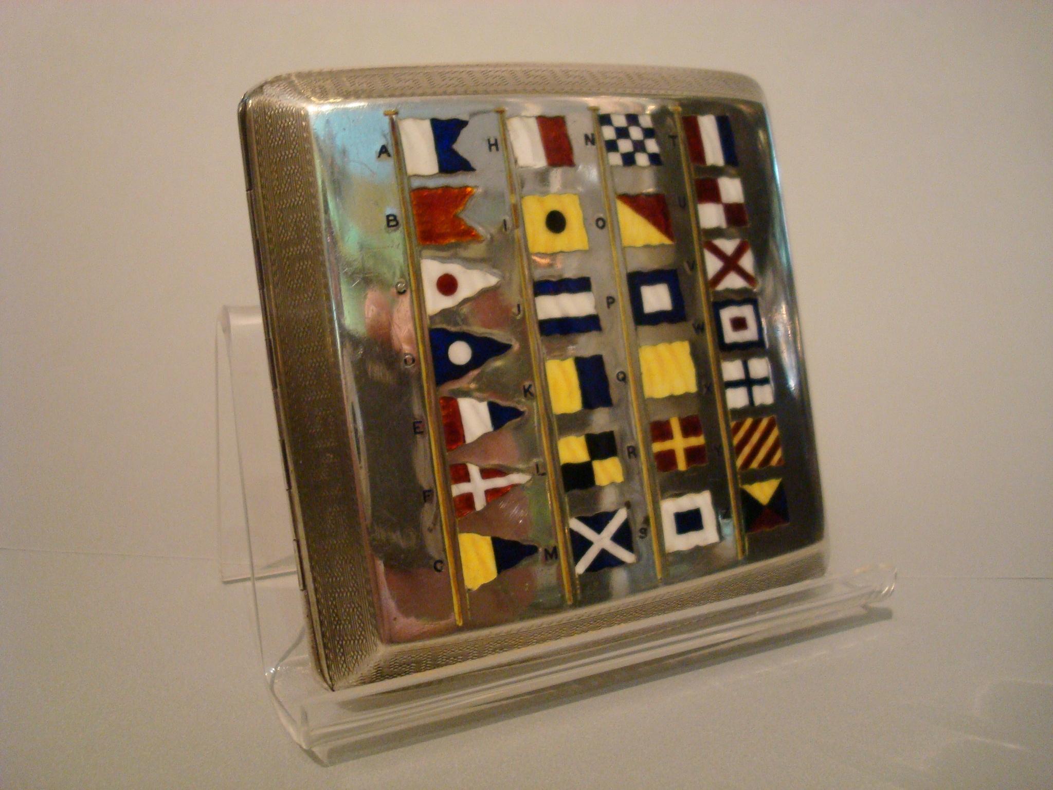 Mid-Century Modern Marine Signal Flag Silver Enamel Cigarette Case by Benzie Cowes